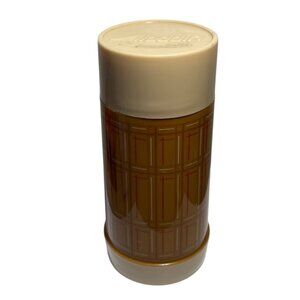 Aladdin Vacuum Bottle Thermos Vintage 250ml Brown & Beige Geometric Pattern 7.5"